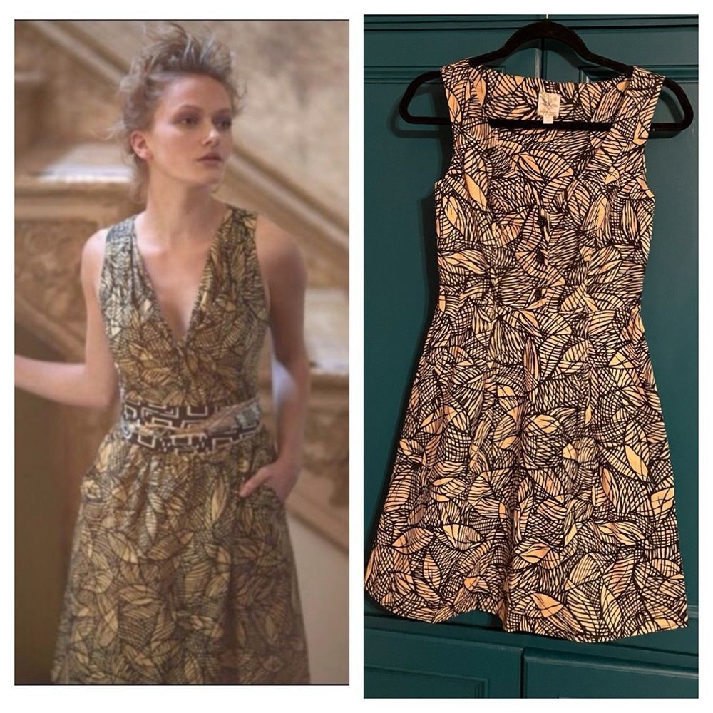 Anthropologie Weston Wear “Emerging Leaves” Dress – Leaf Print Fit & Flare Sz 2